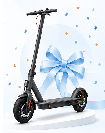 Illustration d’une trottinette électrique accompagnée d’un ruban bleu
